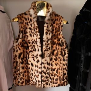 Authentic Goat Fur Vest w/ adjustable collar & hook closure and leopard prints
